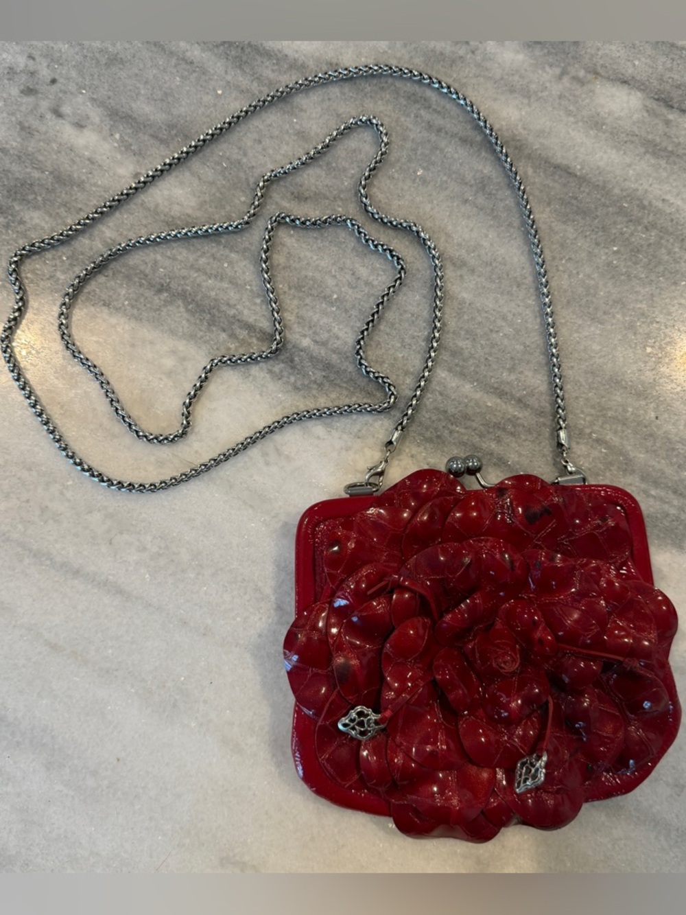Brighton Roselie Red Leather Small Bag on Chain Coin Purse Evening Bag Clutch
